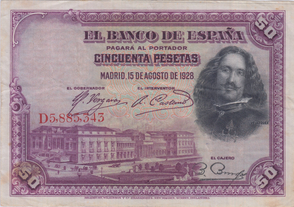 1928 EL BANCO DE ESPAŃA 50 PESETAS BANKNOTE REF 1449 - World Banknotes - Cambridgeshire Coins