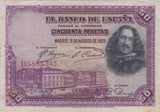 1928 EL BANCO DE ESPAŃA 50 PESETAS BANKNOTE REF 1449 - World Banknotes - Cambridgeshire Coins
