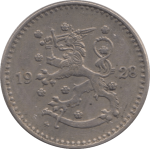 1928 FINLAND SILVER ONE MARKKA - SILVER WORLD COINS - Cambridgeshire Coins