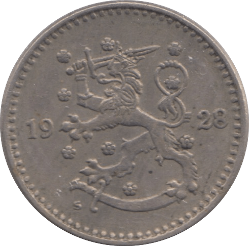 1928 FINLAND SILVER ONE MARKKA - SILVER WORLD COINS - Cambridgeshire Coins