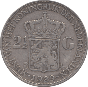 1929 SILVER 2.5 GUILDER DUTCH - WORLD SILVER COINS - Cambridgeshire Coins