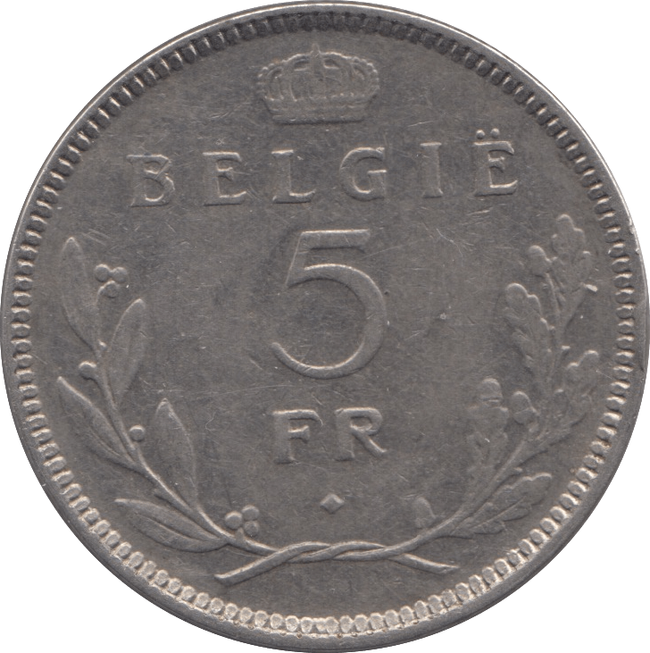 1930 SILVER 5 FRANCS BELGIUM - SILVER WORLD COINS - Cambridgeshire Coins