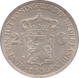 1930 SILVER TWO AND A HALF GUILDER NETHERLANDS - WORLD SILVER COINS - Cambridgeshire Coins
