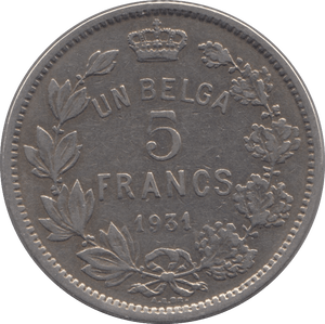 1931 BELGIUM 5 CENTIMES - SILVER WORLD COINS - Cambridgeshire Coins