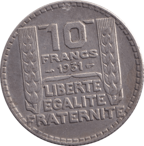 1931 SILVER 10 FRANC FRANCE - SILVER WORLD COINS - Cambridgeshire Coins