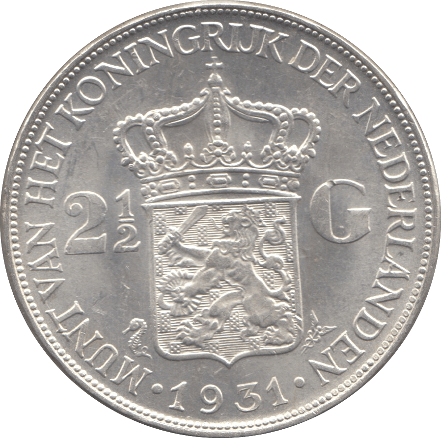 1931 SILVER 2 1/2 GULDEN NETHERLANDS - SILVER WORLD COINS - Cambridgeshire Coins