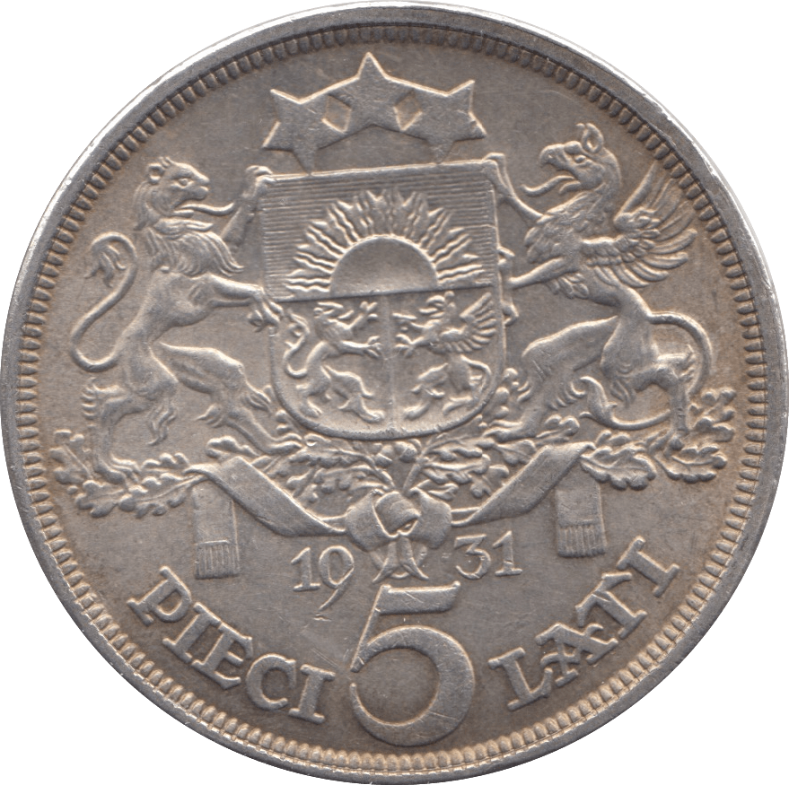1931 SILVER 5 LATI LATVIA - SILVER WORLD COINS - Cambridgeshire Coins