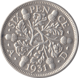 1931 SIXPENCE ( GVF ) - Sixpence - Cambridgeshire Coins