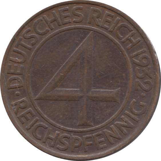 1932 4 PFENNIG GERMANY REF H16 - WORLD COINS - Cambridgeshire Coins