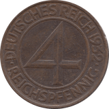 1932 4 PFENNIG GERMANY REF H16 - WORLD COINS - Cambridgeshire Coins