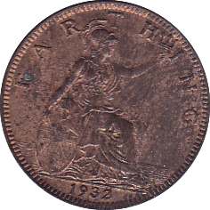 1932 FARTHING ( UNC ) - Farthing - Cambridgeshire Coins
