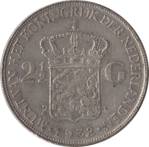 1932 SILVER TWO AND A HALF GUILDER NETHERLANDS - SILVER WORLD COINS - Cambridgeshire Coins