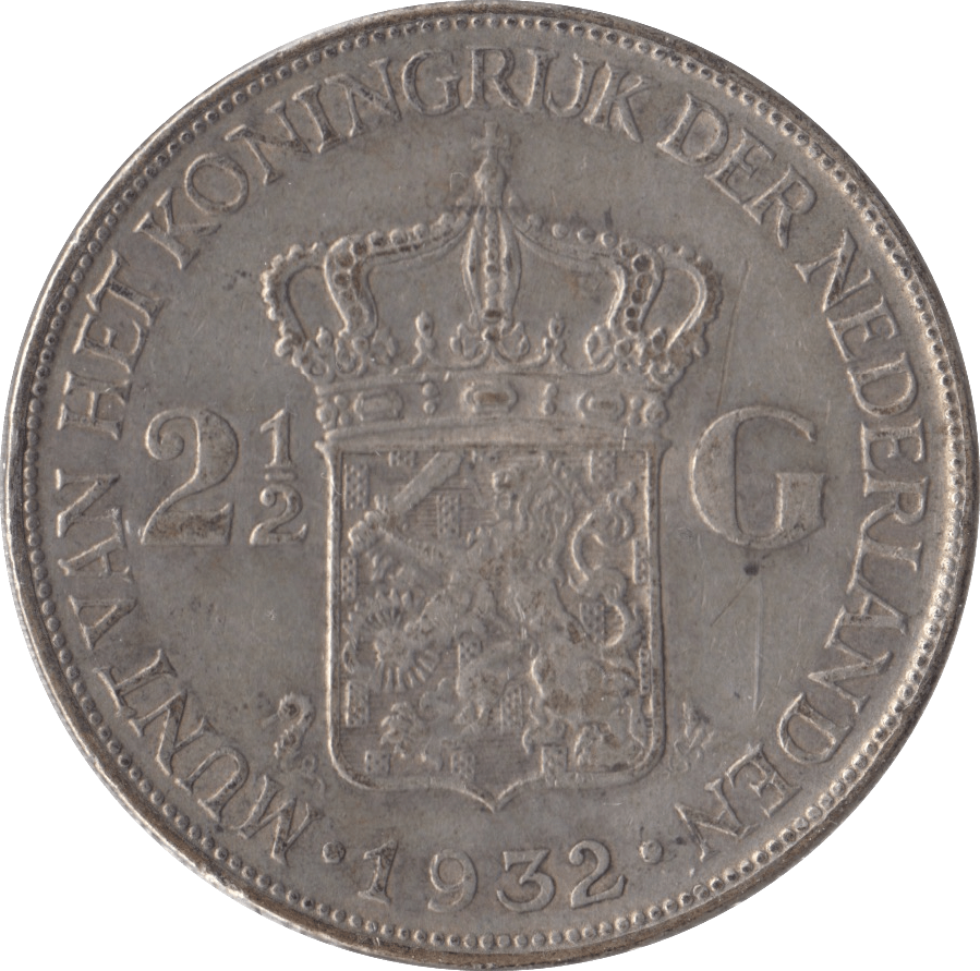 1932 SILVER TWO AND A HALF GUILDER NETHERLANDS - SILVER WORLD COINS - Cambridgeshire Coins