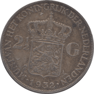 1932 SILVER TWO AND A HALF GUILDER NETHERLANDS - WORLD SILVER COINS - Cambridgeshire Coins