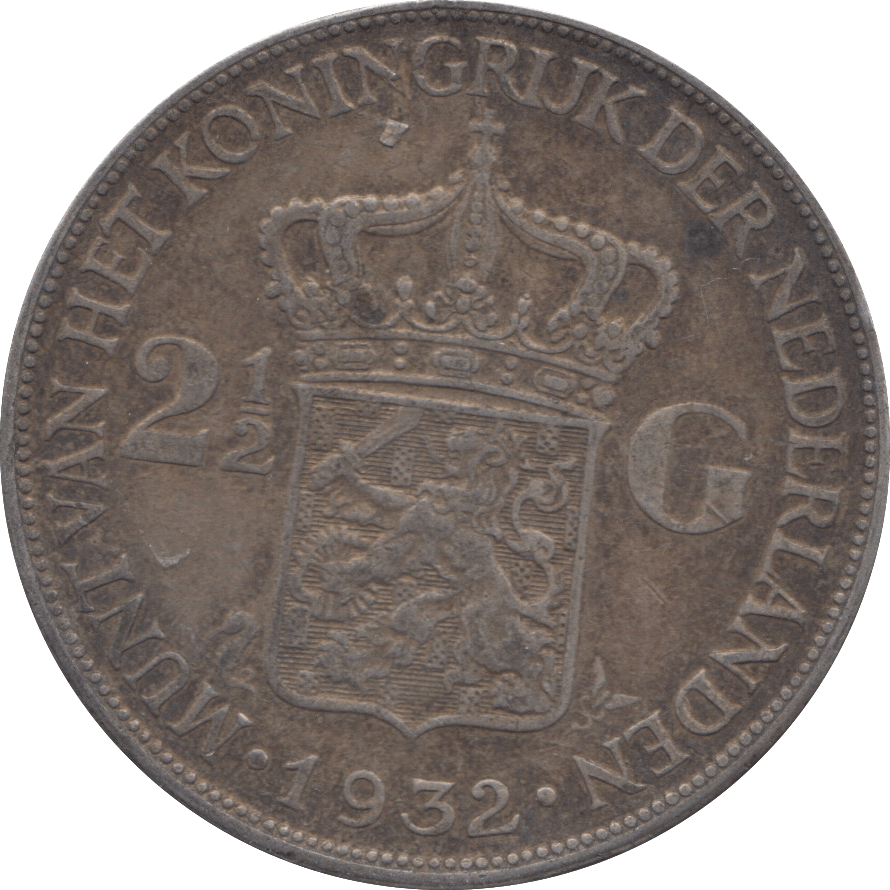 1932 SILVER TWO AND A HALF GUILDER NETHERLANDS - WORLD SILVER COINS - Cambridgeshire Coins