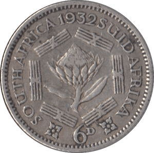 1932 SOUTH AFRICA SILVER SIXPENCE - SILVER WORLD COINS - Cambridgeshire Coins