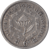 1932 SOUTH AFRICA SILVER SIXPENCE - SILVER WORLD COINS - Cambridgeshire Coins