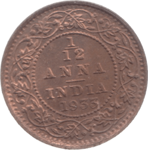 1933 INDIA 1/12 ANNA 4 - WORLD COINS - Cambridgeshire Coins