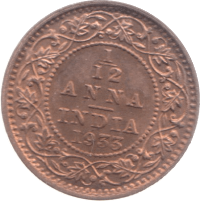 1933 INDIA 1/12 ANNA 6 - WORLD COINS - Cambridgeshire Coins