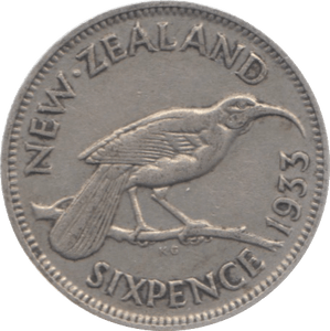 1933 NEW ZEALAND SILVER SIXPENCE - SILVER WORLD COINS - Cambridgeshire Coins