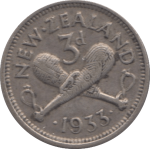1933 NEW ZEALAND SILVER SIXPENCE - SILVER WORLD COINS - Cambridgeshire Coins