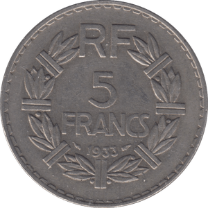 1933 NICKEL 5 FRANCS FRANCE - WORLD COINS - Cambridgeshire Coins