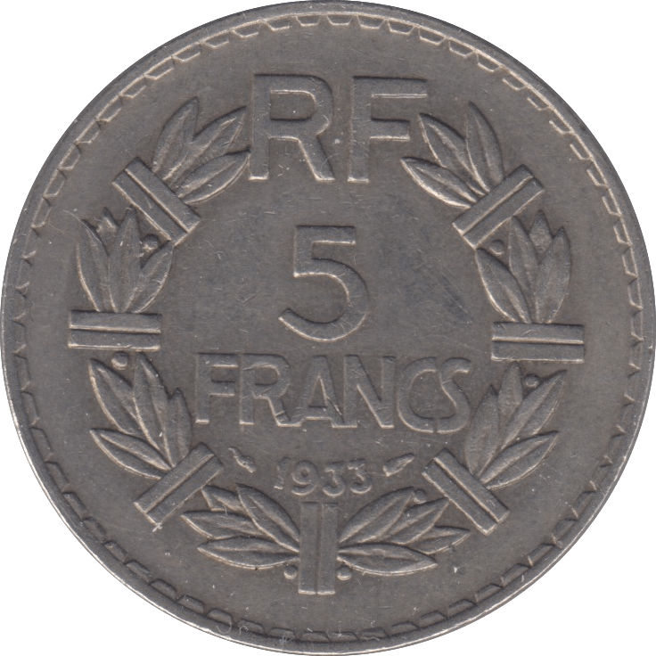 1933 NICKEL 5 FRANCS FRANCE - WORLD COINS - Cambridgeshire Coins