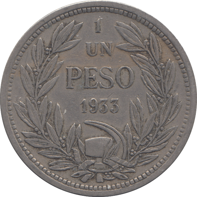 1933 ONE PESO REPUBLICA DE CHILE - WORLD COINS - Cambridgeshire Coins