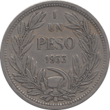 1933 ONE PESO REPUBLICA DE CHILE - WORLD COINS - Cambridgeshire Coins