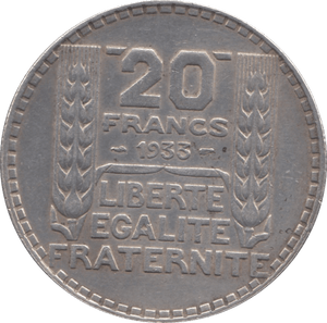 1933 SILVER 20 FRANCS FRANCE - SILVER WORLD COINS - Cambridgeshire Coins