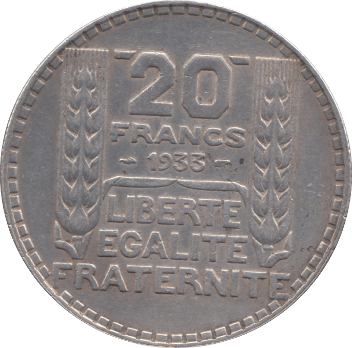 1933 SILVER 20 FRANCS FRANCE - SILVER WORLD COINS - Cambridgeshire Coins