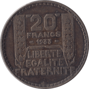 1933 SILVER 20 FRANCS FRANCE - SILVER WORLD COINS - Cambridgeshire Coins
