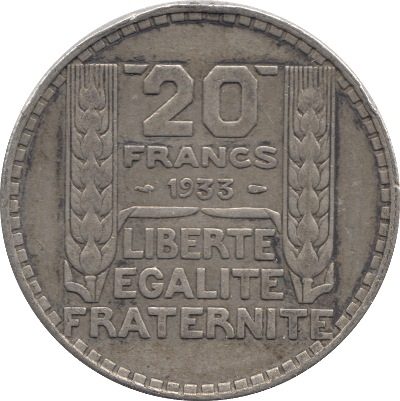 1933 SILVER 20 FRANCS FRANCE - SILVER WORLD COINS - Cambridgeshire Coins