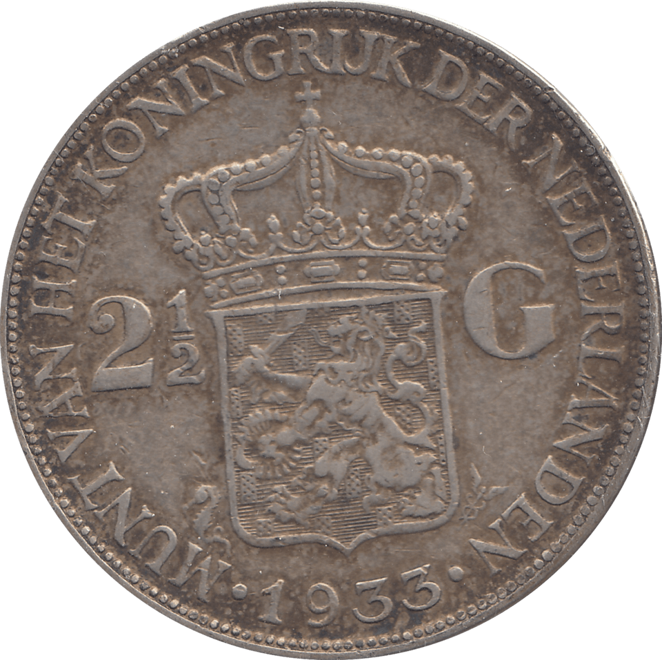1933 SILVER NETHERLANDS 2 1/2 GUILDER - SILVER WORLD COINS - Cambridgeshire Coins