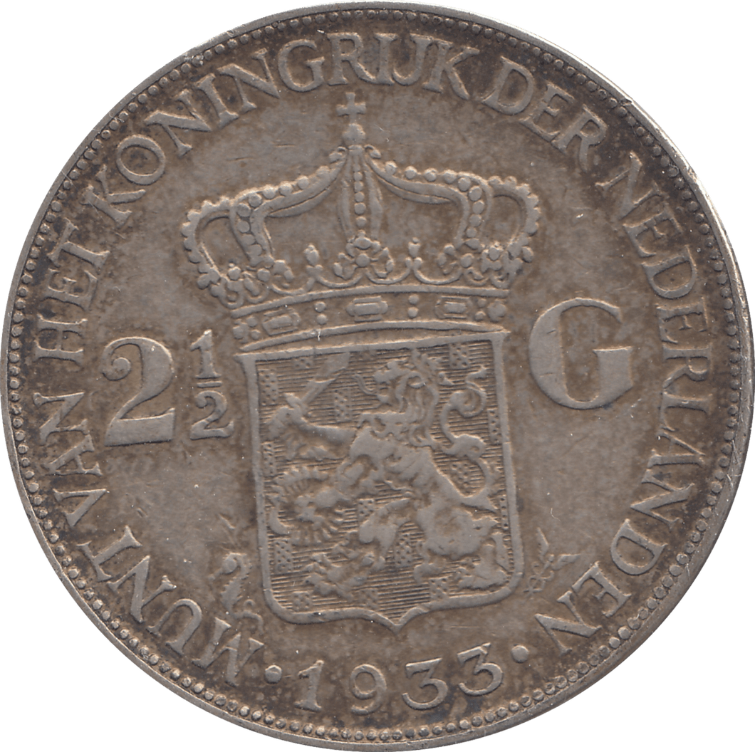 1933 SILVER NETHERLANDS 2 1/2 GUILDER - SILVER WORLD COINS - Cambridgeshire Coins