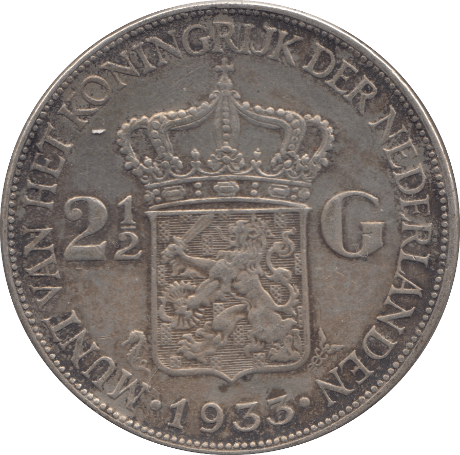 1933 SILVER NETHERLANDS 2 1/2 GUILDER - SILVER WORLD COINS - Cambridgeshire Coins