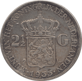 1933 SILVER NETHERLANDS 2 1/2 GUILDER - SILVER WORLD COINS - Cambridgeshire Coins