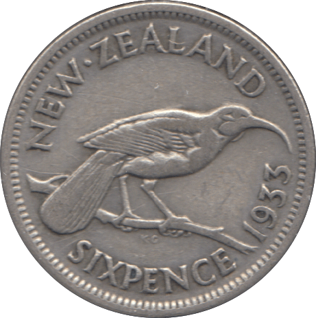 1933 SILVER SIXPENCE NEW ZEALAND - SILVER WORLD COINS - Cambridgeshire Coins
