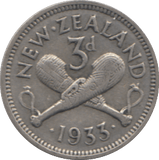 1933 THREE PENCE NEW ZEALAND SILVER - SILVER WORLD COINS - Cambridgeshire Coins
