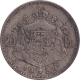 1934 20 FRANCS BELGIUM - WORLD COINS - Cambridgeshire Coins