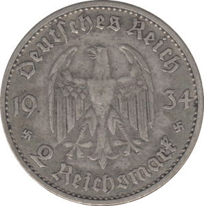 1934 GERMANY SILVER 2 MARK - SILVER WORLD COINS - Cambridgeshire Coins