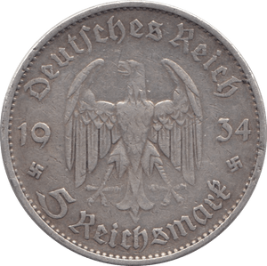 1934 GERMANY SILVER 5 MARKS - SILVER WORLD COINS - Cambridgeshire Coins