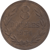 1934 GUERNSEY 8 DOUBLES - WORLD COINS - Cambridgeshire Coins