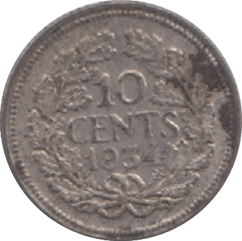 1934 NETHERLANDS 10 CENTS - WORLD COINS - Cambridgeshire Coins