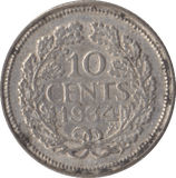 1934 SILVER 10 CENTS NETHERLANDS - SILVER WORLD COINS - Cambridgeshire Coins