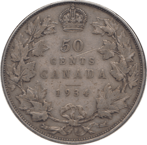 1934 SILVER FIFTY CENTS CANADA - WORLD SILVER COINS - Cambridgeshire Coins