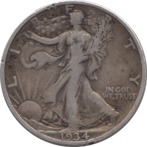 1934 SILVER HALF DOLLAR USA - SILVER WORLD COINS - Cambridgeshire Coins