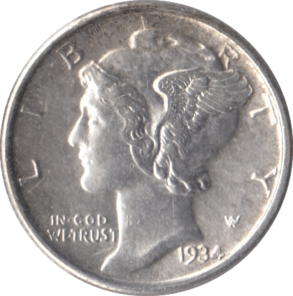 1934 SILVER ONE DIME USA - SILVER WORLD COINS - Cambridgeshire Coins