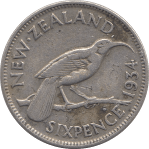 1934 SIX PENCE NEW ZEALAND SILVER - SILVER WORLD COINS - Cambridgeshire Coins