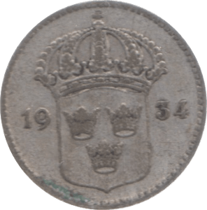 1934 SWEDEN 10 ORE - SILVER WORLD COINS - Cambridgeshire Coins